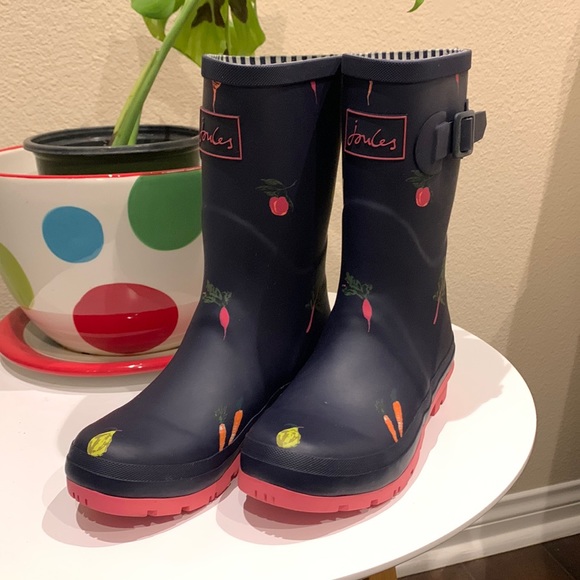 Joules Navy Blue Vegetable Rain Welly Boots US 5 - Picture 1 of 6